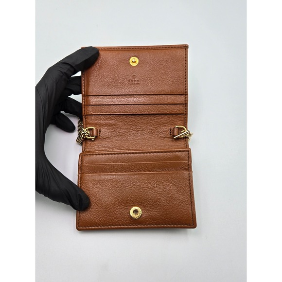 Gucci‎ Tiger Head Wallet on Chain Beige Canvas Brown Leather Gold Chain - Picture 3 of 10